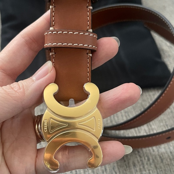 Celine triomphe Tan Leather Belt with Gold Accent - Picture 7 of 10